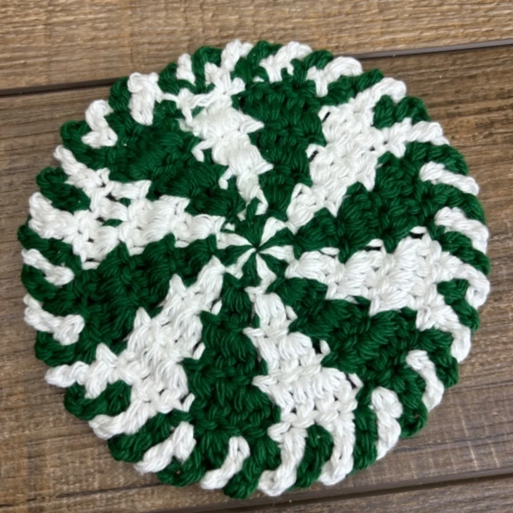 Handcrafted Crochet Peppermint Coasters Christmas‎ Holiday Set of 4 Cotton